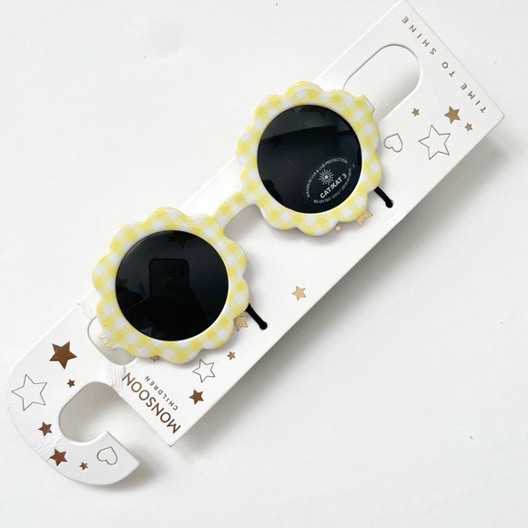Girls Daisy Sunglasses with Yellow White Checker Pattern - Picture 2 of 9